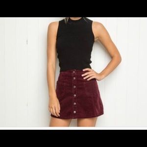 Brandy Melville CORDUROY MAROON BUTTON UP SKIRT